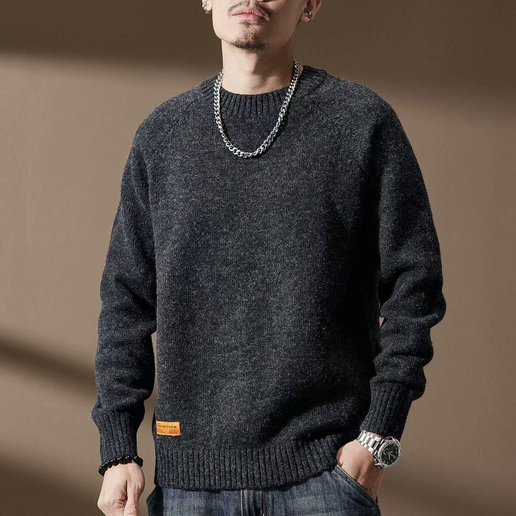 Men's Vintage Long Sleeve Crew Neck Knit Sweater - Loose Fit Thick Pullover Top