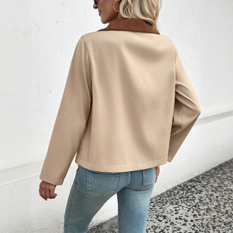 Women's Vintage Color Block Long Sleeve Short Jacket