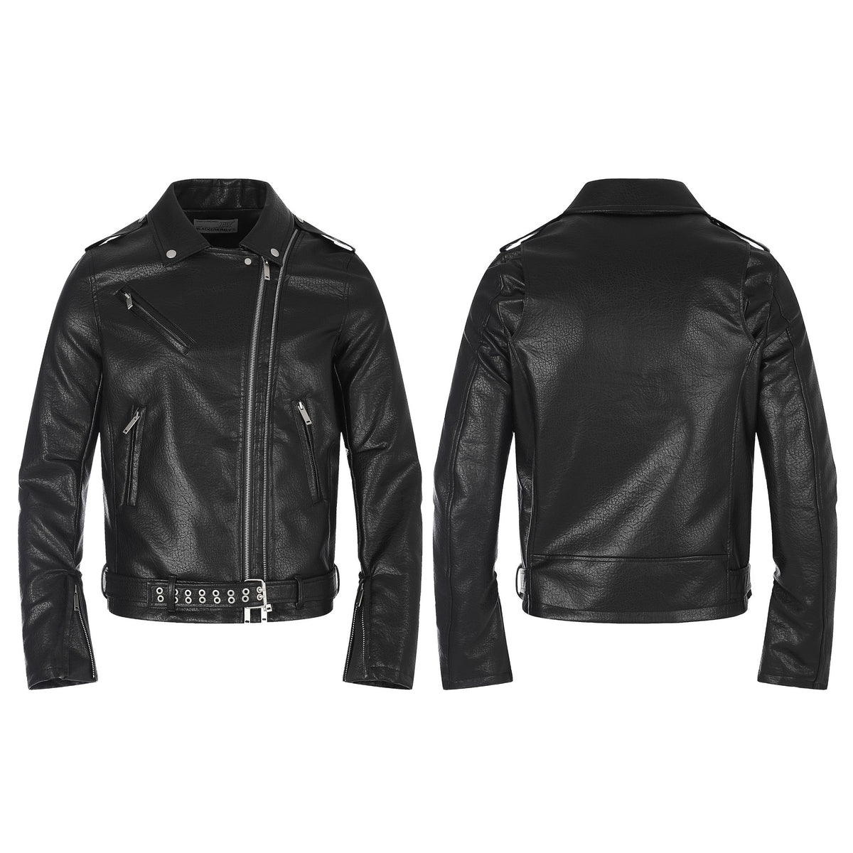 Vintage Slant Zipper Stud Belt Slim Fit Short PU Jacket