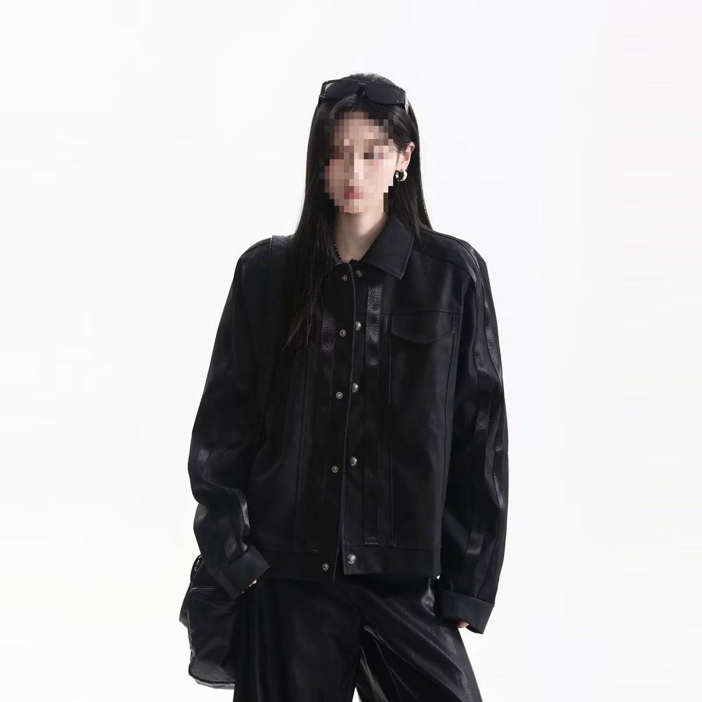 Retro Casual Solid Color Long Sleeve Lapel Loose Leather Jacket