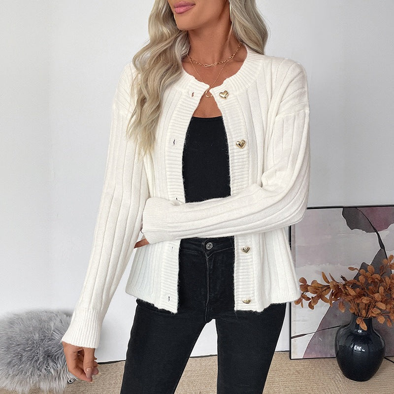 Women's Elegant Solid Color Knit Cardigan Jacket,  Commuter Style Sweater Coat