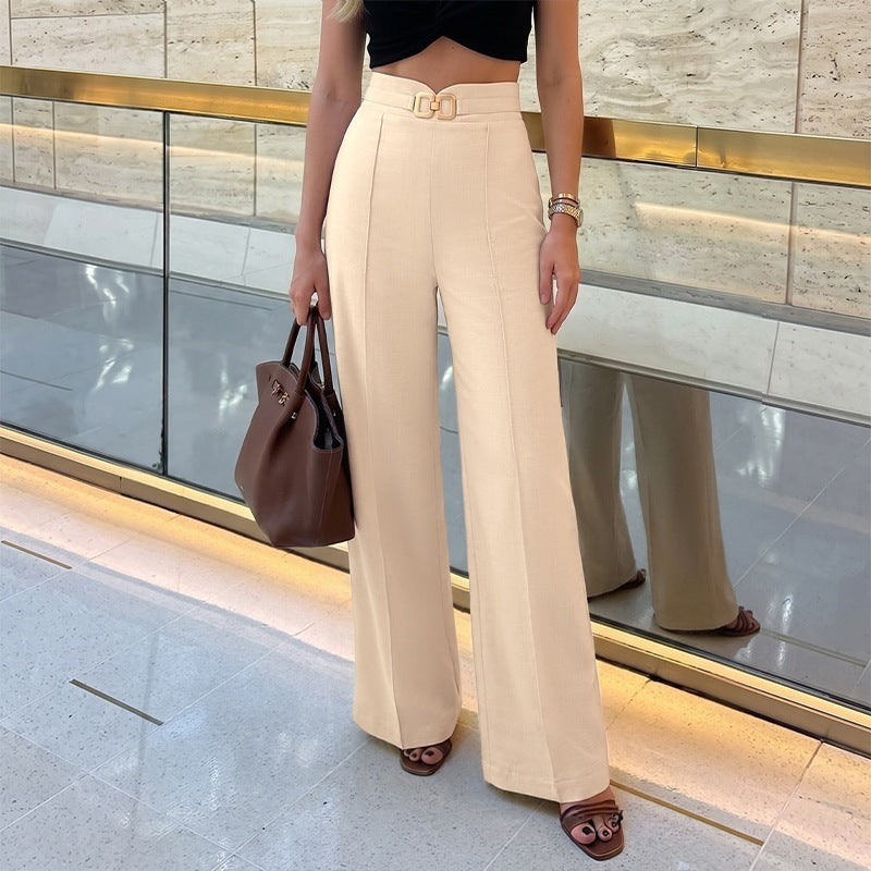 High Waist Straight Leg Trousers Business Casual Drapey Long Pants