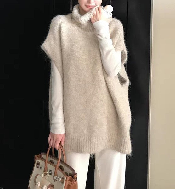 Solid Color Vest Layered Loose Slim Knit Sweater Women
