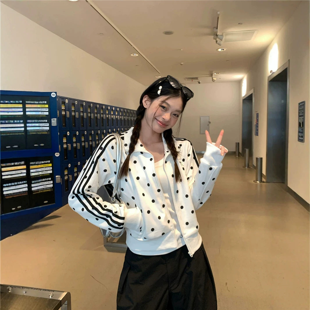 Women's Style Polka Dot Long Sleeve Zipper Sweatshirt Jacket