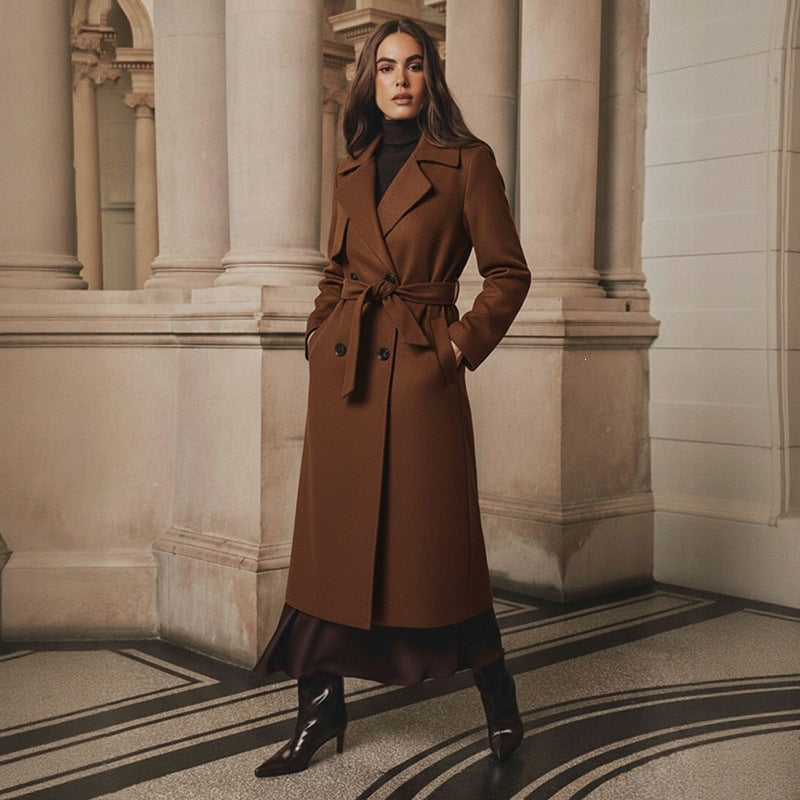 Plus Size Woolen Belted Coat for Women