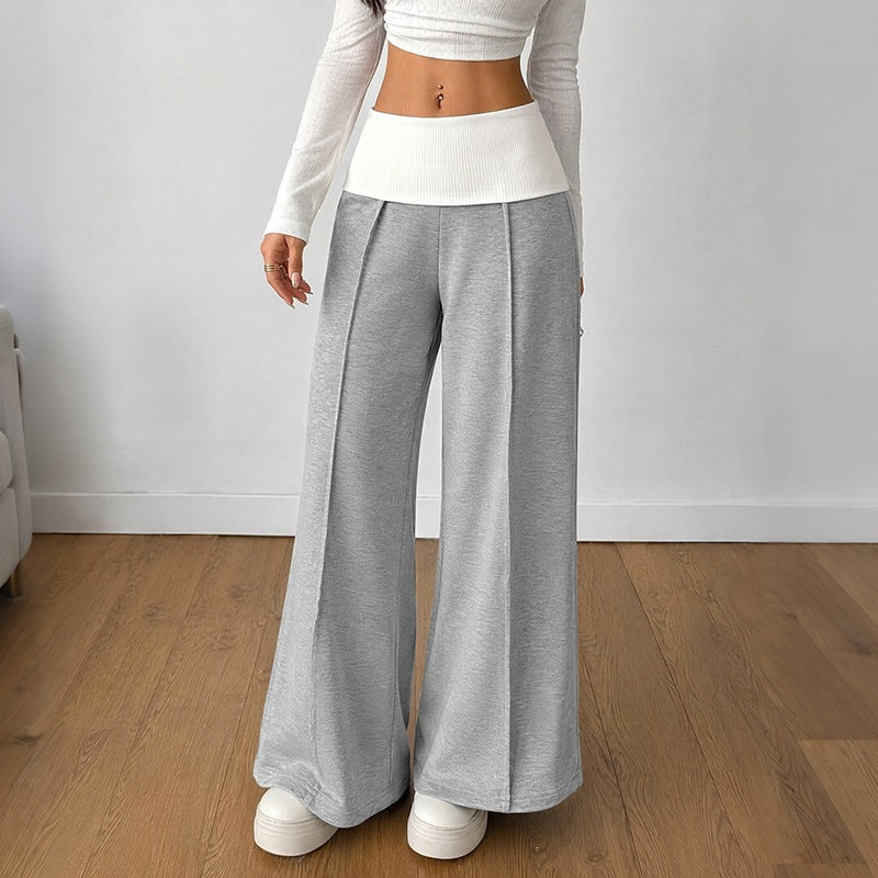 Western Casual Color Block Spliced Drapey Loose Wide Leg Pants for Women