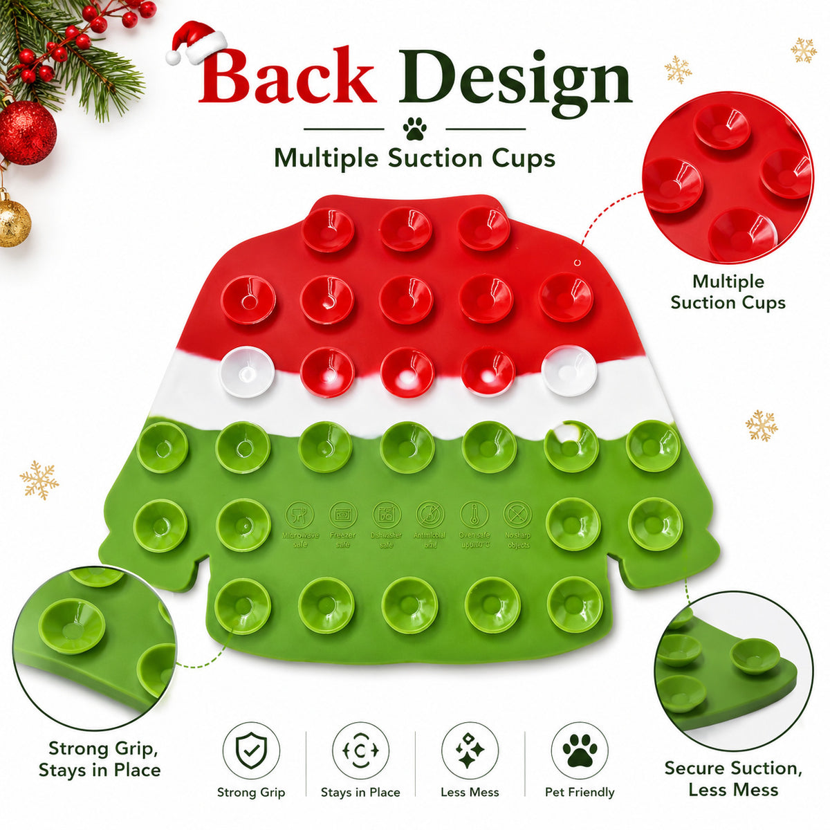 Christmas Pet Licking Mat with Silicone, Multi-Suction Cups, Non-Slip, Slow Feeding, Calming Interactive Licking Pad