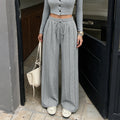Casual Gray Drawstring Waist Loose Fit Tape Trim Draped Sweatpants