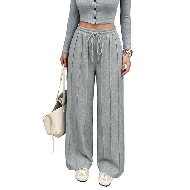 Casual Gray Drawstring Waist Loose Fit Tape Trim Draped Sweatpants