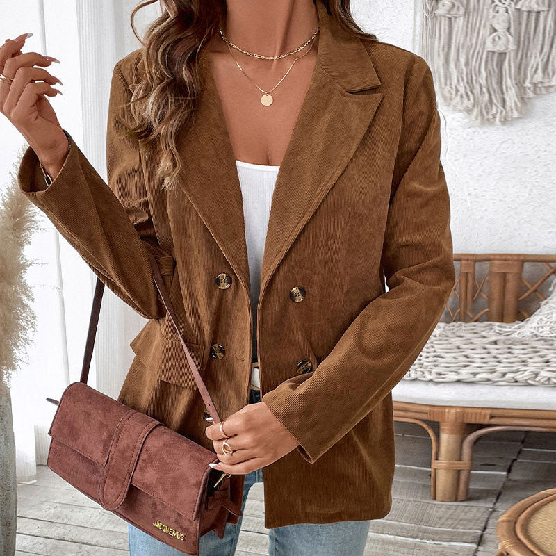 Solid Color Long Sleeve Open Front Corduroy Jacket for Women