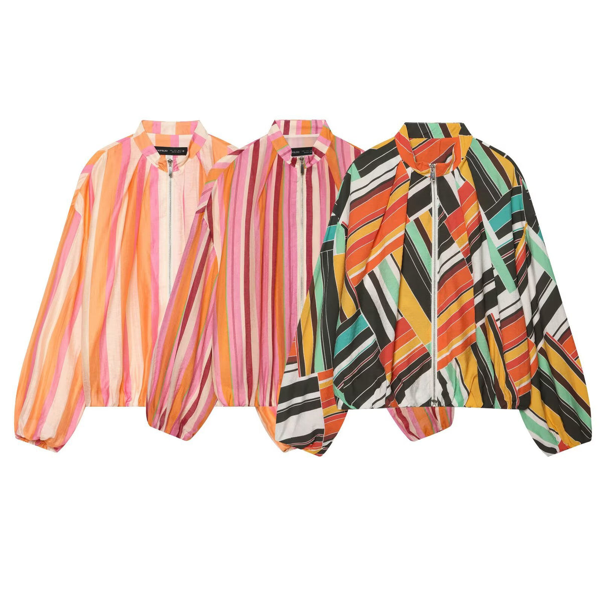 Stand up collar striped jacket jacket