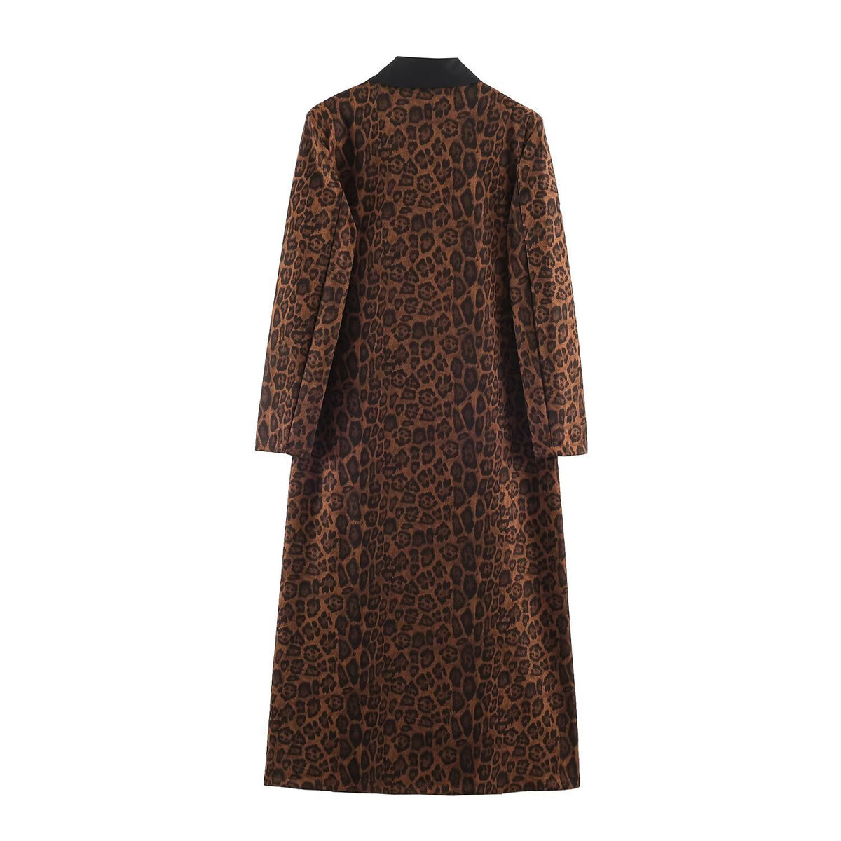 Leopard print double breasted long jacket