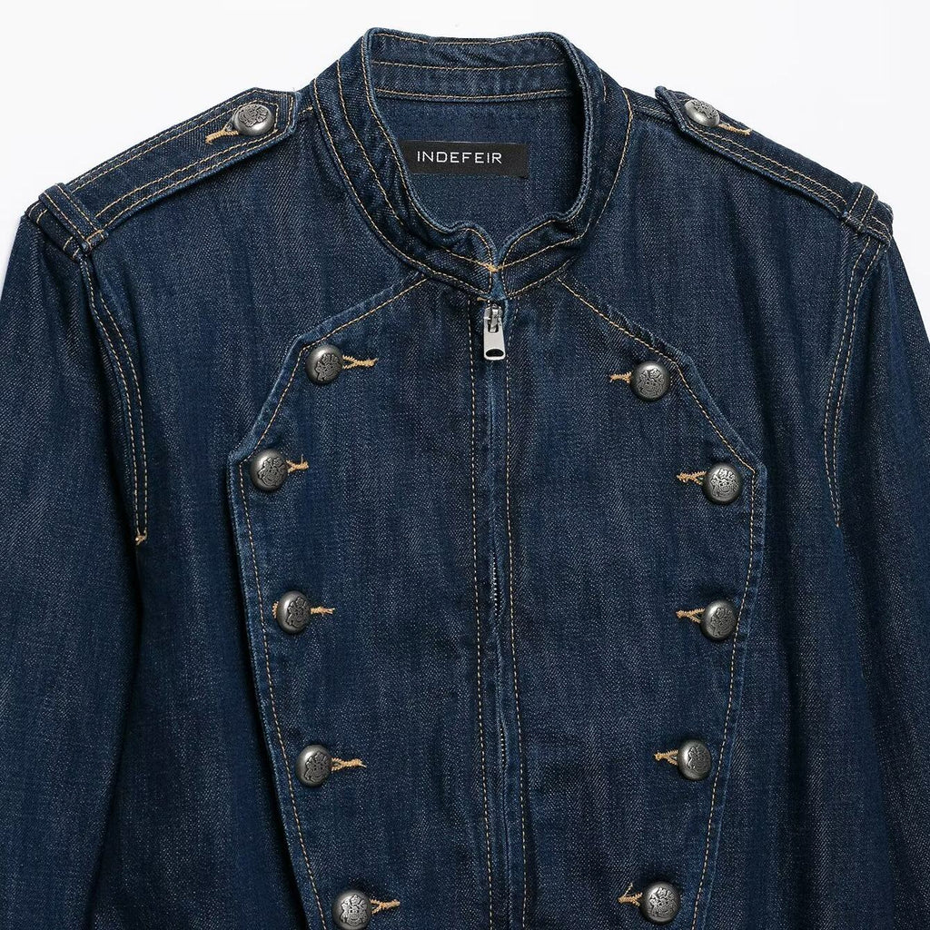Button embellished denim jacket