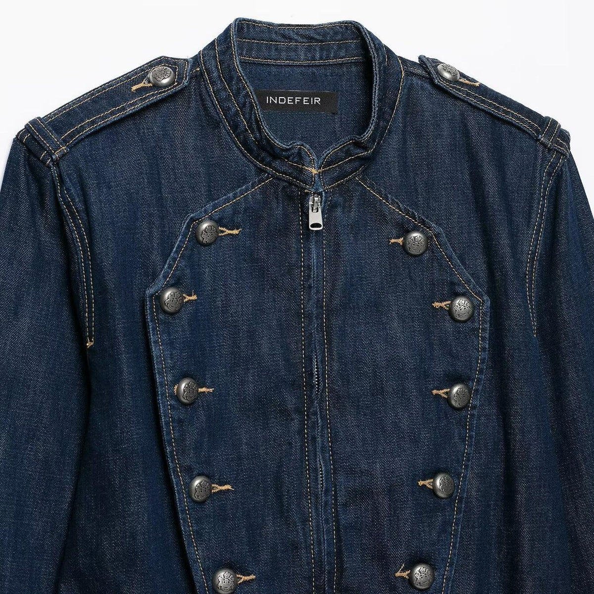 Button embellished denim jacket