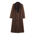 Leopard print double breasted long jacket