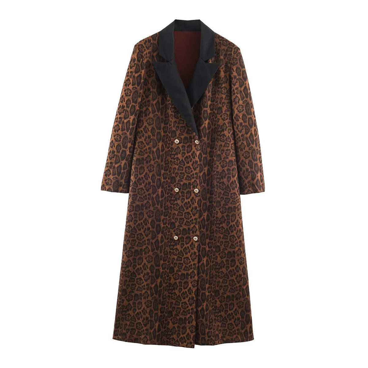 Leopard print double breasted long jacket