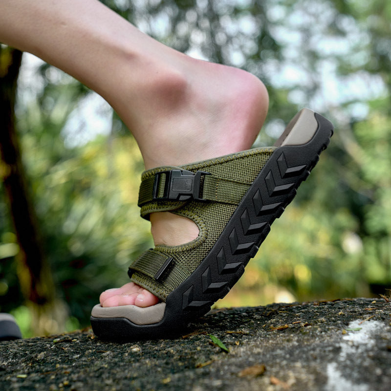 Men's Summer Outdoor Casual Roman Beach Sandals Slip-Resistant Wearable Water Soft Sole One-Word Sandals