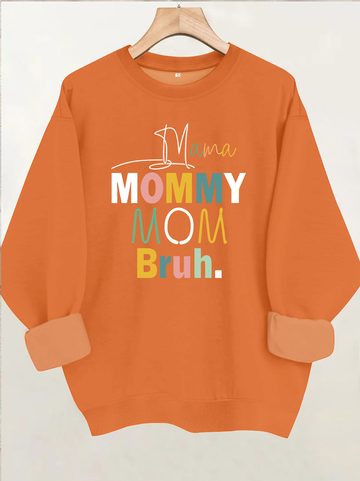 Colorful letter printed round neck fleece hoodie
