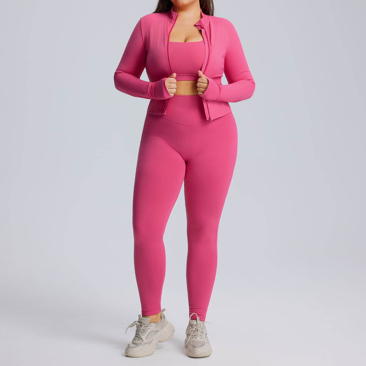 Long sleeved yoga suit set women's sportswear three piece set