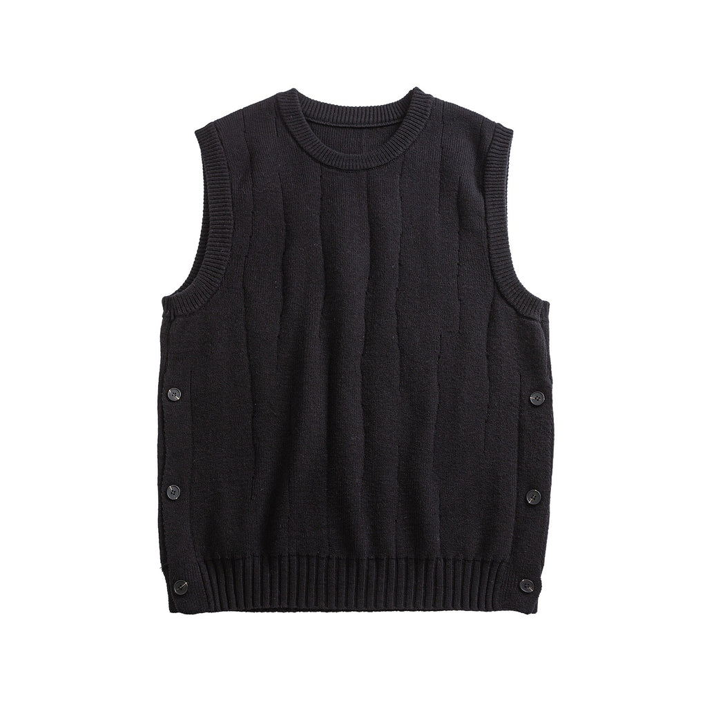 Minimalist Round Neck Knit Sweater Vest with Side Slits