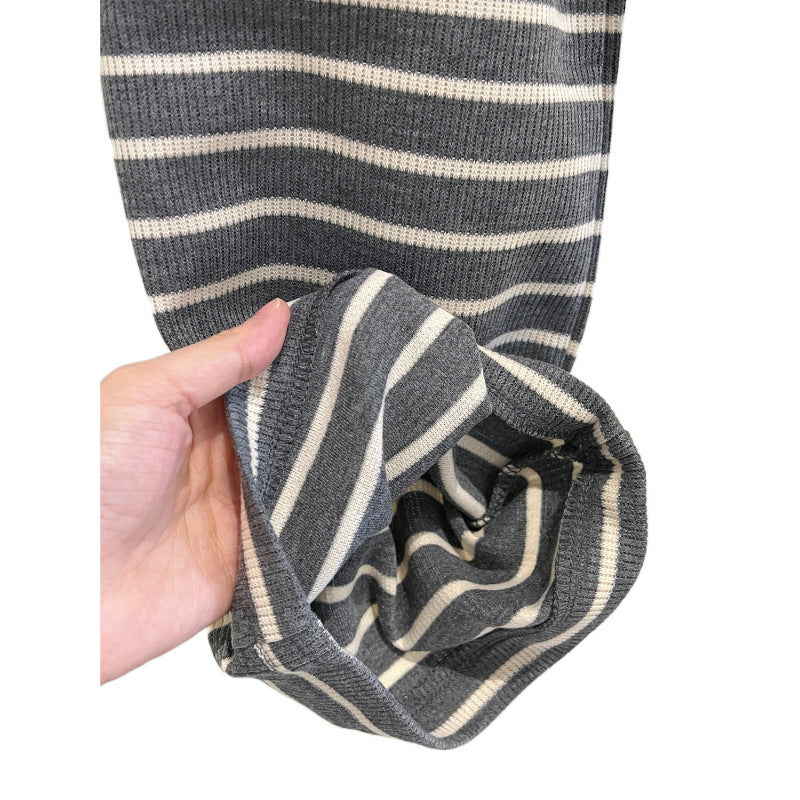 Women's Casual Color-Block Stripe High Waist Wide Leg Straight Pants