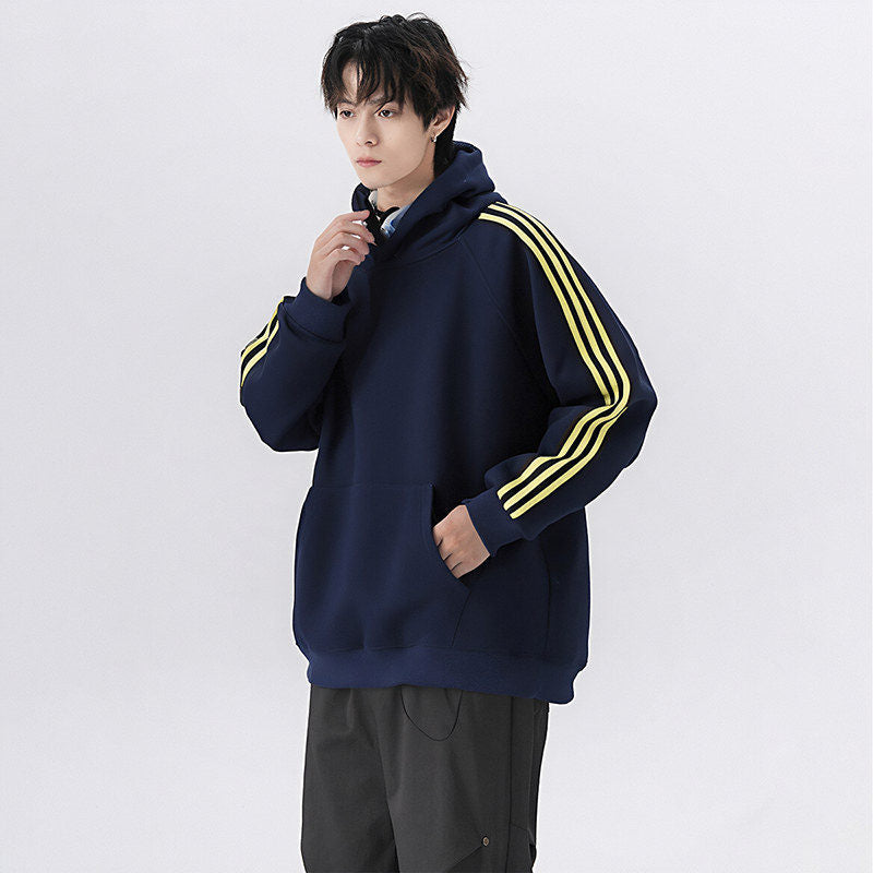 Streetwear Three-Stripe Hoodie Unisex Spring Autumn New Shoulder Sleeve Pullover Sport Jacket Loose Long Sleeve Top