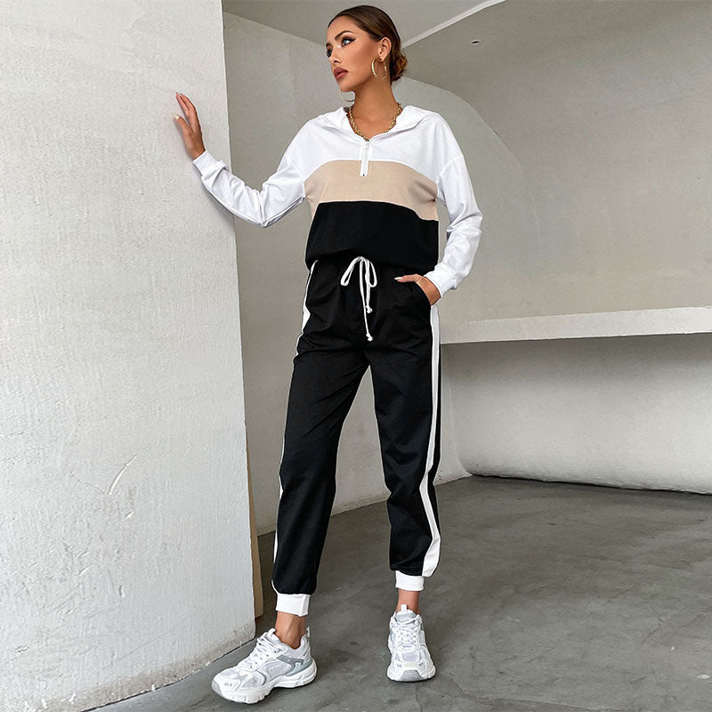 Casual Sport Hooded Sweatshirt Two-Piece Set for Women