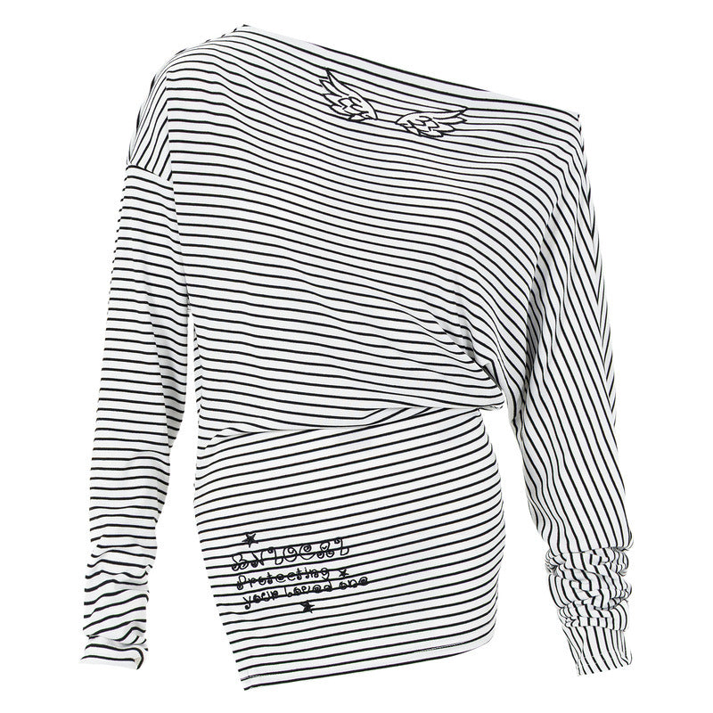 Striped off shoulder long sleeved base shirt