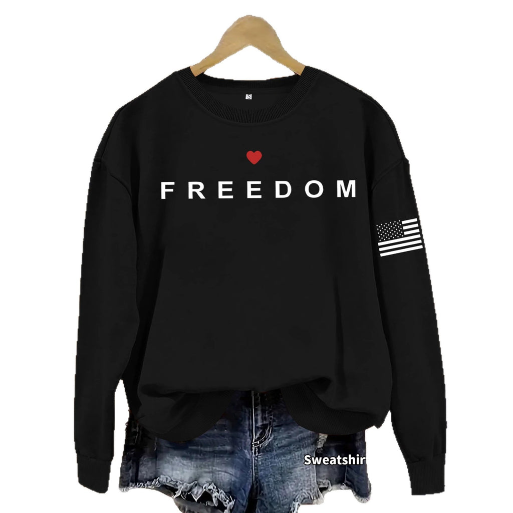 Letter printed round neck fleece hoodie