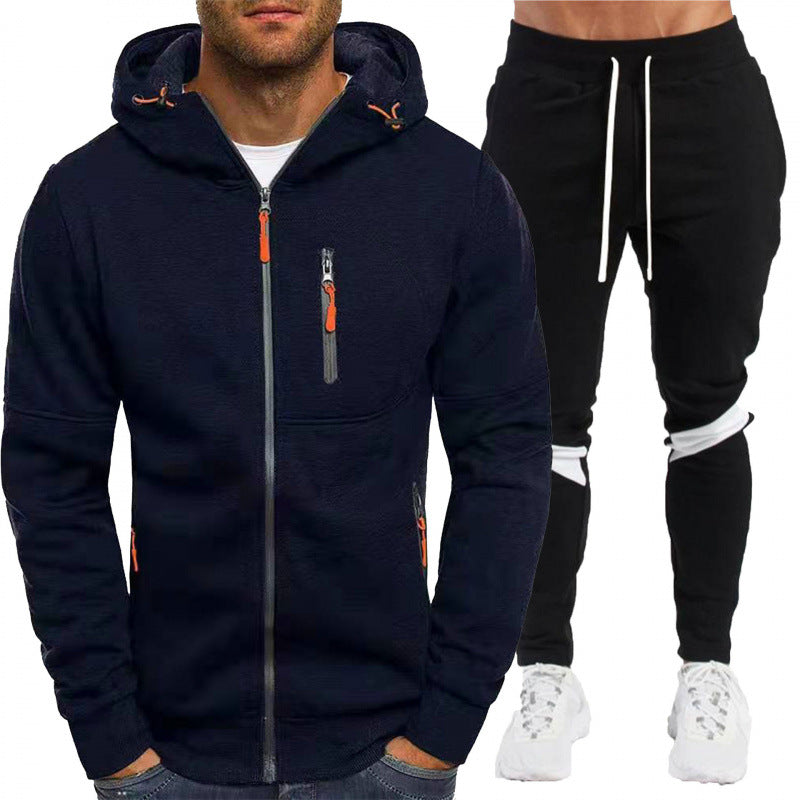 Men's Casual Athletic Two-Piece Set, Loose Fit Zip-Up Hooded Sweatshirt