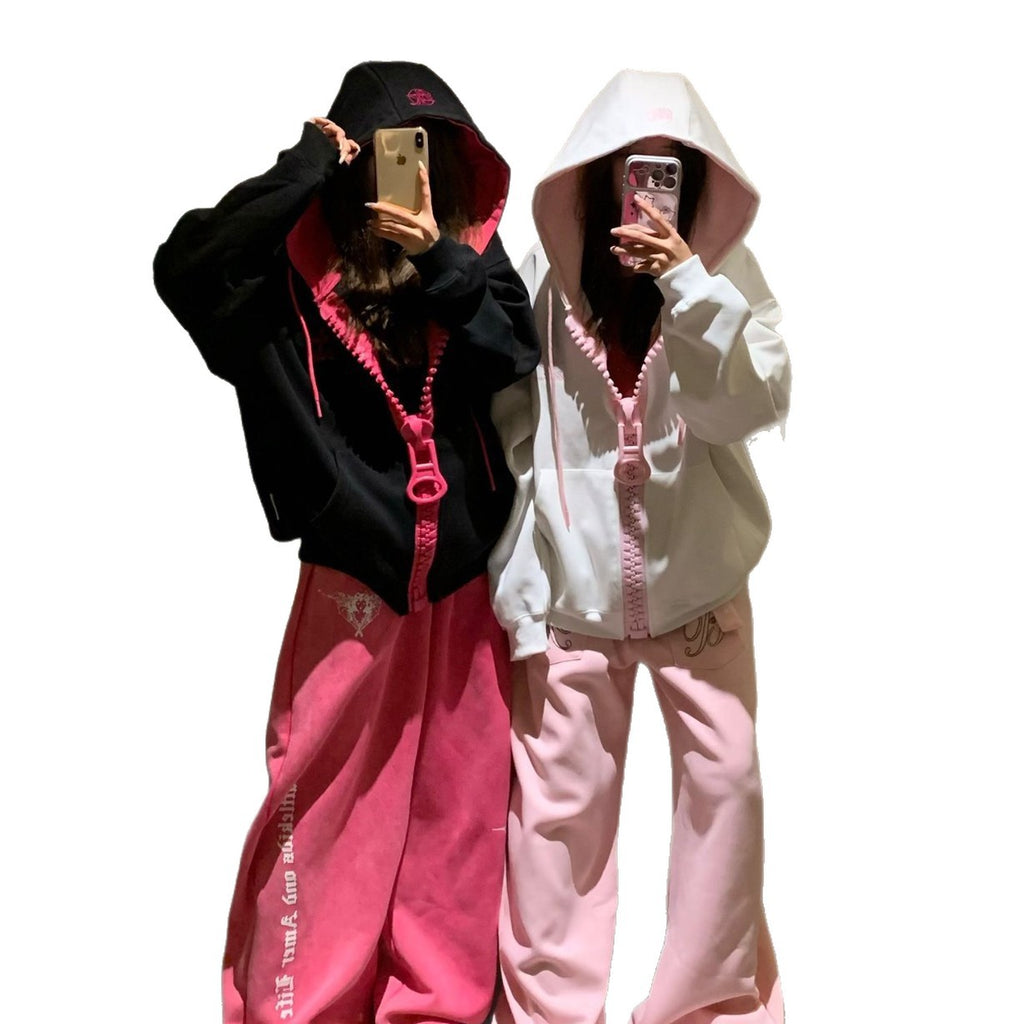Women's Relaxed Fit Hooded Sweatshirt Jacket - White Grey Fall Winter Pullover