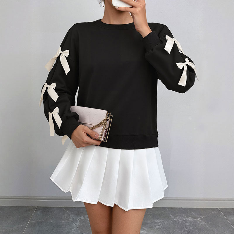 Women's Pink Long Sleeve Crew Neck Bow Detail Christmas Sweatshirt
