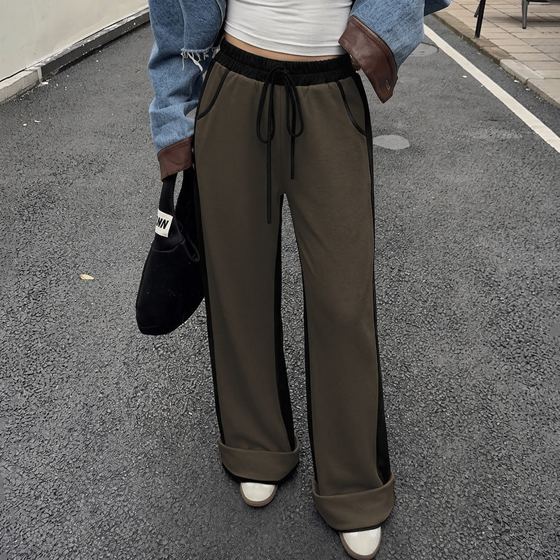 Color Block Spliced Thickened High Waist Cuffed Sweatpants for Women
