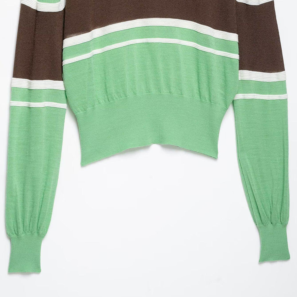 Collar striped long sleeved sweater