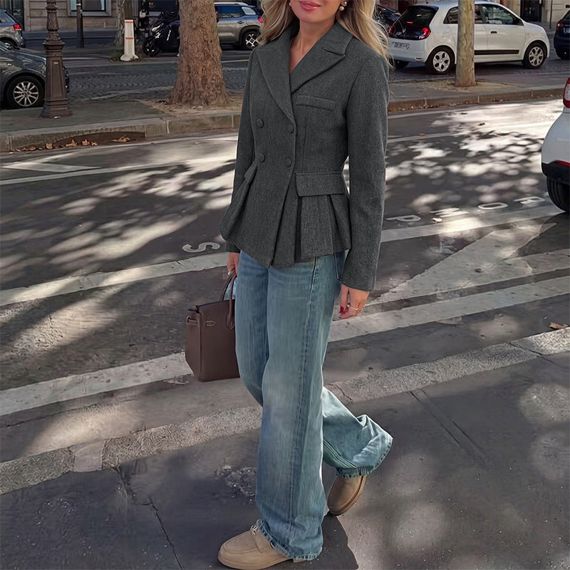 Women's Wool Blend Blazer, Loose Fit A-Line Commuter Elegant Jacket