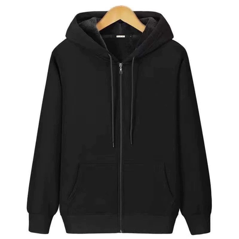 Men's Casual Heavyweight Zip-Up Hooded Jacket Solid Color Warm