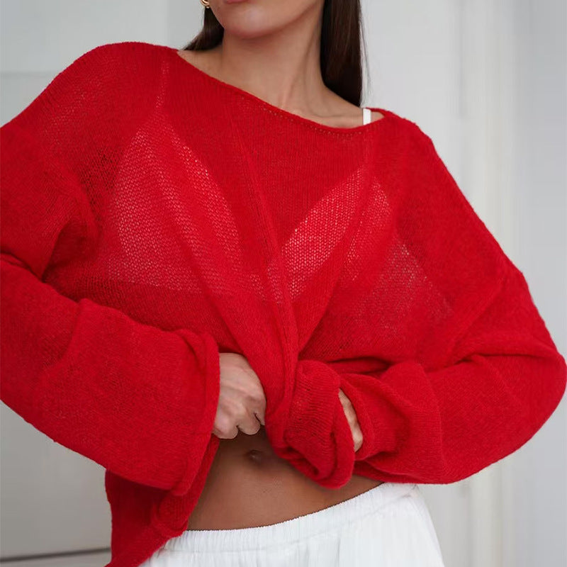 Round neck flared sleeve knitted top