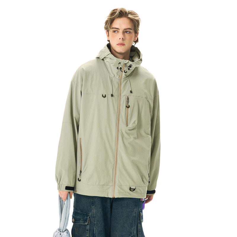 Purple Outdoor Three-Proof Waterproof Windbreaker Jacket Men's Hooded Loose Fit