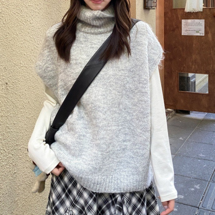 Solid Color Vest Layered Loose Slim Knit Sweater Women
