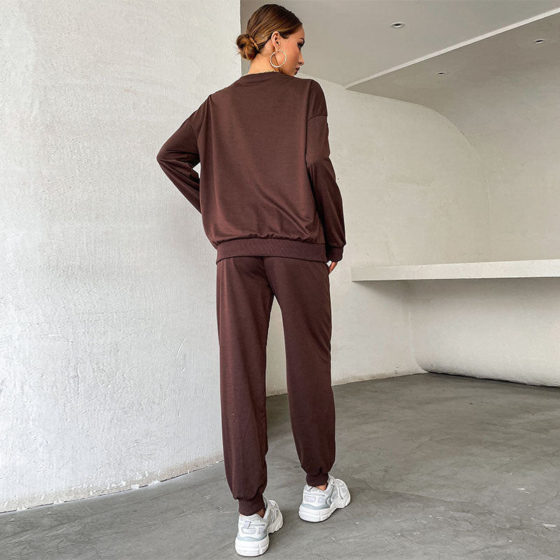 Long Sleeve Letter Print Sweatshirt and Casual Trousers Two-Piece Set