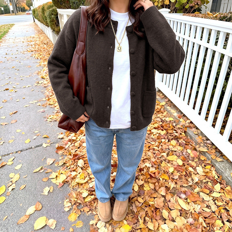 Solid Color Knit Long Sleeve Open Front Loose Sweater Jacket