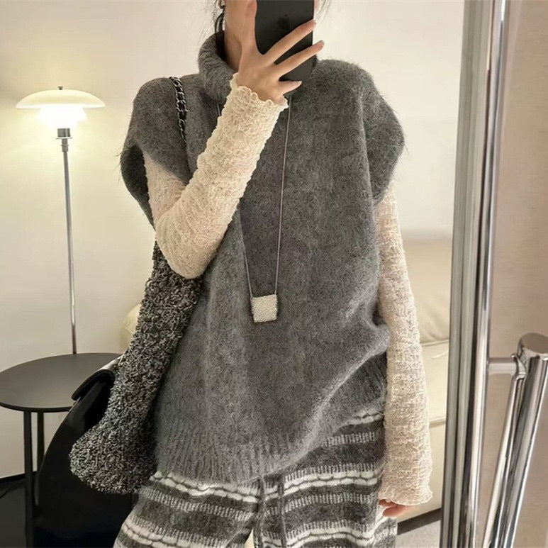 Solid Color Vest Layered Loose Slim Knit Sweater Women