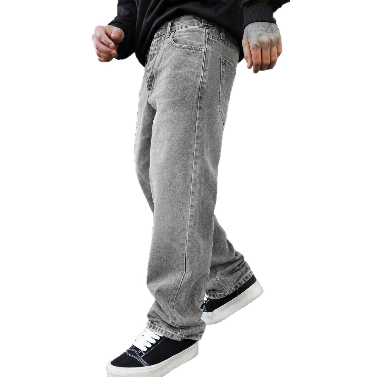 Comfortable Casual Men's Distressed Washed Gray Jeans for Daily Fashion and Commute