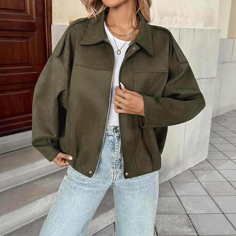Women's Casual Retro Lapel Collar Loose Cropped Jacket