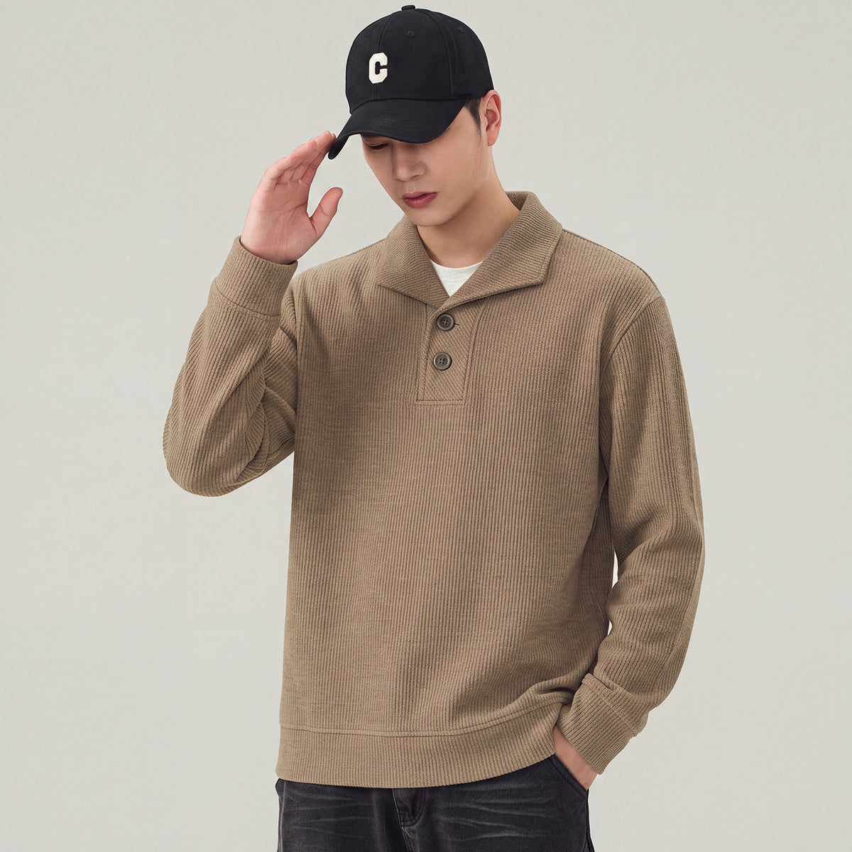 Men's  Heavyweight Turn-Down Collar Pullover Sweatshirt Casual Loose Fit Jacket