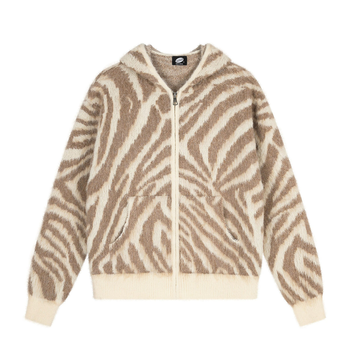 Zipper Zebra Pattern Sweater