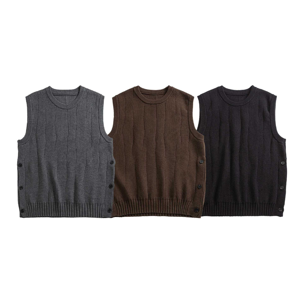 Minimalist Round Neck Knit Sweater Vest with Side Slits