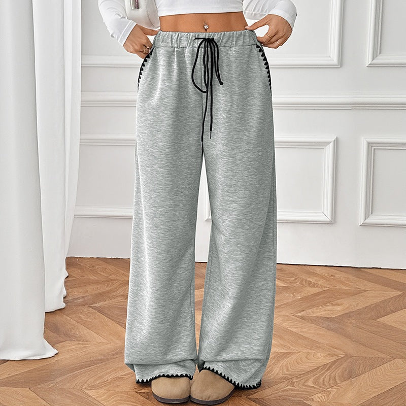 Casual Drawstring Loose Wide Leg Floor Length Sweatpants