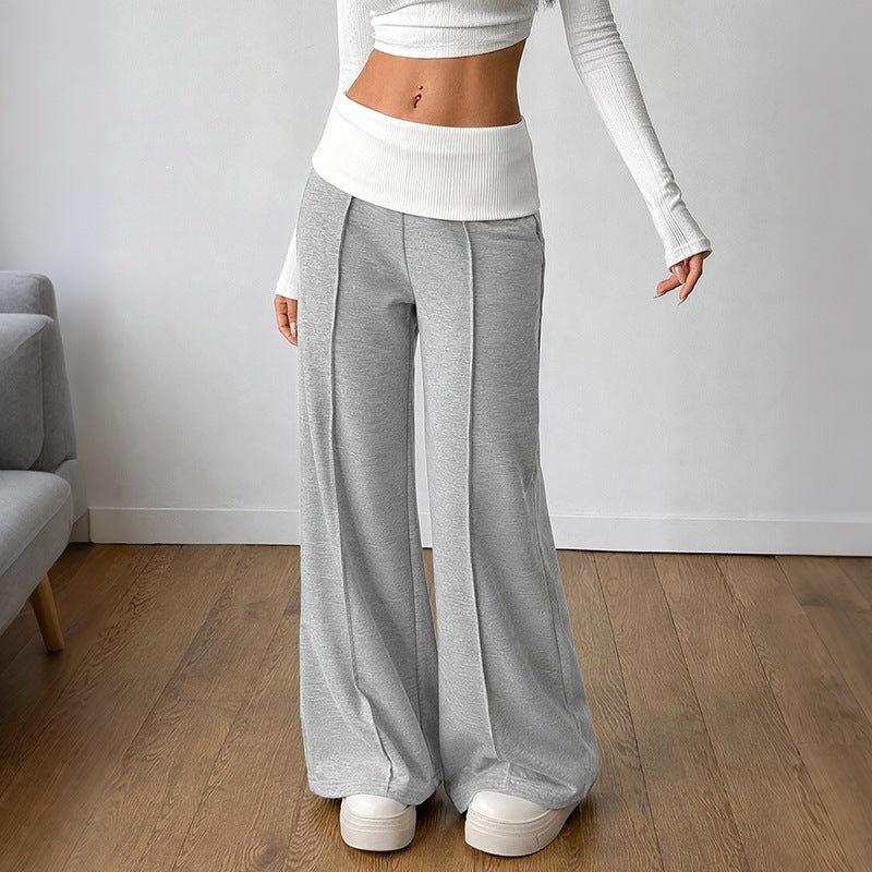 Western Casual Color Block Spliced Drapey Loose Wide Leg Pants for Women