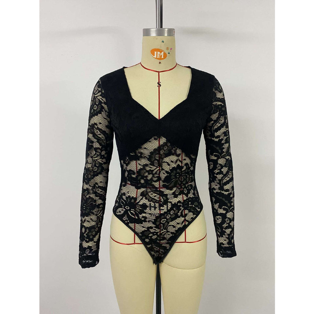 Cut-Out Lace Long Sleeve Sexy Jumpsuit